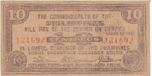 Emergency & Guerrilla Currency 

Bohol: 10 Centavos
(Official issue) Banknote