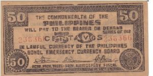 Emergency & Guerrilla Currency

Bohol: 50 Centavos (Official issue) Banknote
