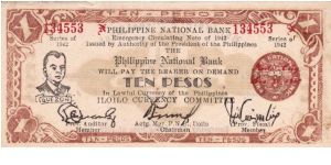 Emergency & Guerrilla Currency

Iloilo: 10 Pesos (Emergency note issue, 2nd series) Banknote