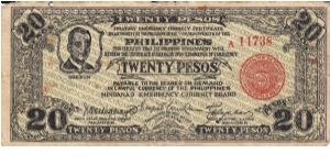 Emergency & Guerrilla Currency

Mindanao: 20 Pesos
(Emergency Certificate issue) Banknote
