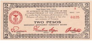 Emergency & Guerrilla Currency

Mindanao: 2 Pesos (Series 5, Treasury Emergency Certificate issue) Banknote