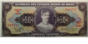 5 Centavos Overprint on 50 Cruzeiros Banknote