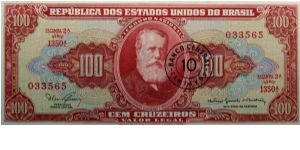10 Centavos Overprint on 100 Cruzeiros Banknote