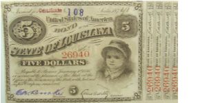 Louisiana 5 Dollar
Interest Bearing
Note Banknote