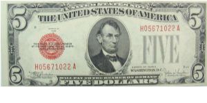 5 U.S. Dollars
United States Note
Series of 1928 E Banknote