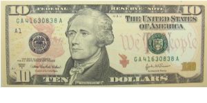 10 U.S. Dollars
Federal Reserve Note
Series 2004A Banknote