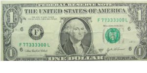 1 U.S. Dollar
Federal Reserve Note
Somewhat unique serial number Banknote