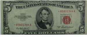 $5 United States Note  1953A
Priest/Anderson Star Note Banknote