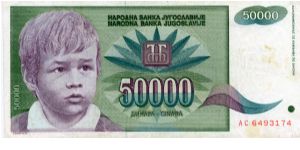 Federal Republic of Yugoslavia
50000d  
Young Boy
Roses Banknote
