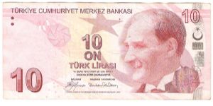 10 Lira.

Ataturk at right on face; algebric formula at center, Prof. Dr. Cahit Arf at right center on back.

Pick #NEW Banknote