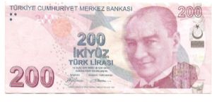 200 Lira.

Ataturk at right on face; poetic drawings at center, Yunus Emre at right center on back.

Pick #NEW Banknote