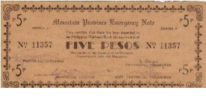 S-603 Mountain Province Emergency 5 Pesos note. Banknote