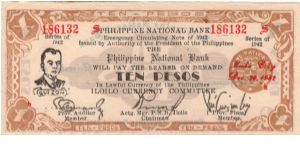 S-317 Philippine National Bank of Iloilo 10 pesos note. Banknote