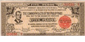 S-648a Negros Occidental 5 Pesos note on bond paper. Banknote