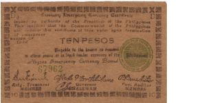 S-676a Negros Emergency Currency 10 pesos note, plate D3. Banknote