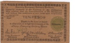 S-676a Negros Emergency Currency 10 Pesos note, plate D4. Banknote