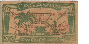 S-182 Cagayan 20 centavos note with red text and serial number on reverse. Banknote