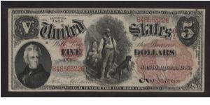 A rather scarce Fr. 65 series 1875 $5 legal tender note, with the the Allison - New signature combination.  Now graded VF 25 by PMG. Banknote