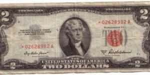 2 Dollar, RED seal Star bill Banknote