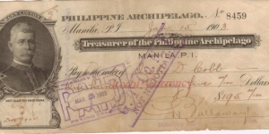 RARE Treasurer of the Philippines Gen Lawton check. Banknote