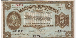 5 Lempiras Aduaneros Banknote