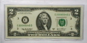 US 2 Dollar collectors note district C 2003 series A, The serial number starts with the year that it was printed Banknote