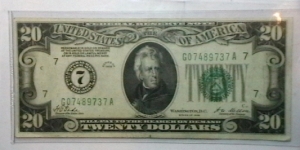 U.S. Small FRN 1928 series 20 Dollar district G-7 Gold on Demand note  Banknote