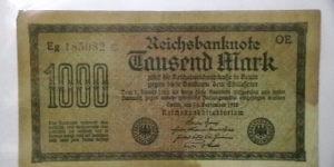 Germany 1922 1000 Mark  Kp# 75 obv. Banknote
