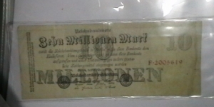 Germany 1923 10 Million Mark Kp# 70 high inflation note, only printed on one side Banknote