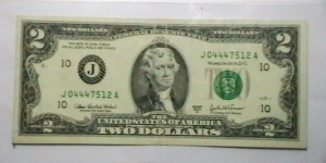 U.S. FRN series 2003A 2 dollar district J obv. Banknote