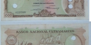 Portuguese-India. 1000 Escudos. Cancelled. Banknote