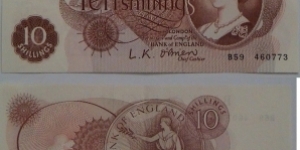 10 Shillings. LK O'Brien signature.  Banknote