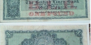 1 Pound. The British Linen Bank.  Banknote