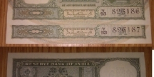 5 Rupees. PC Bhattacharya signature. 3 Deer. Banknote