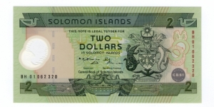 2 Dollars Polymer Issued Commemorating Central Bank of Solomon Island (CBSI) Silver Jubilee Banknote