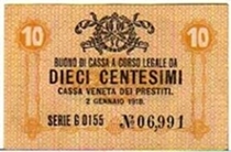 10 Centesimi __ pk# M 2 __ Cassa Veneta dei Prestiti __ 02.01.1918 __ Austrian Occupation of the Veneto Banknote
