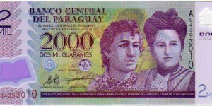 2000 Guaranies __ pk# New __ Polymer Banknote