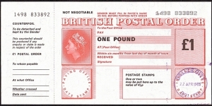Belize 1983 1 Pound postal order.

Belize no longer issues postal orders at its local post offices,but a British Field Post Office still issues them. Banknote