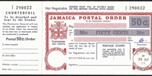 Jamaica 1999 50 Cents postal order. Banknote