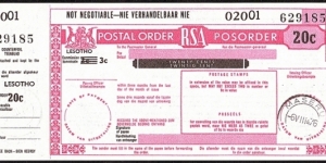Lesotho 1976 20 Cents postal order. Banknote