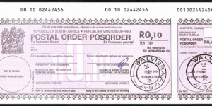 South Africa 1990 10 Cents postal order.

Very historically interesting issue from Walvis Bay,which became part of Namibia in 1994. Banknote