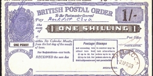 Malacca 1953 1 Shilling postal order.

King George VI Posthumous Issue under Queen Elizabeth II. Banknote