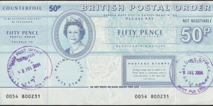 Fiji 2004 50 Pence postal order. Banknote