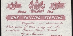 Green Point Track Internment Camp N.D. 1 Shilling. Banknote