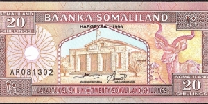 Somaliland 1996 20 Shillings. Banknote