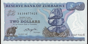 Zimbabwe 1980 2 Dollars. Banknote