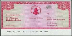 Zimbabwe N.D. (2003) 5,000 Dollars Traveller's Cheque.

Very scarce! Banknote