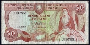 Cyprus 1987 50 Cents. Banknote