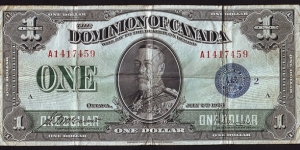 Canada 1923 1 Dollar. Banknote
