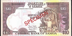 Western Samoa N.D. 10 Tala.

Specimen note. Banknote